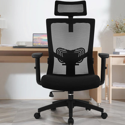 Silla de Oficina Ergonómica – Respaldo Transpirable, Apoyo Lumbar, Reposacabezas y Brazos Ajustables, Función Basculante, 150 kg